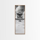 Beachfront Cabin, Rustic Shack, Seaside Simplicity, Cloudy Sky, Island Life, Framed Canvas Print, Entryway Wall Art, Coastal Farmhouse Decor
