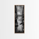 Sea Arch, Cliff Bridge, Coastal Landscape, Dramatic Ocean View, Black and White Framed Canvas Print, Bathroom Art, Hallway Wall Art