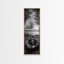 Campfire Sunset, Autumn Gathering, Fireside Evening, Lake Horizon, Framed Canvas Print, Fall Decor, Cabin Living Room Wall Art, Nature Lodge Print