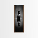Reflected Loon, Lake Silence, Bird Mirror, Wildlife Art, Moody Black White Framed Canvas Print, Study Nature Wall Decor Minimalist Style