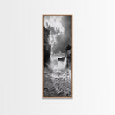 Wave Crash Rocks, Ocean Drama Scene, Moody Beach Photography, Coastal Kitchen Decor, Framed Canvas Print, Nautical Wall Art