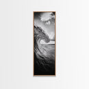 Ocean Wave Curl, Black White Surf, Modern Coastal Art, Bathroom Beach Decor, Framed Canvas Print, Minimalist Wall Style, Living Room Art