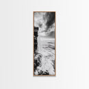 Ocean Waterfall, Coastal Nature, Monochrome Landscape, Framed Canvas Print, Minimalist Bathroom Wall Art, Black White Ocean Art