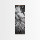 Mountain Beach Path, Cloudy Sky Landscape, Black and White Nature Scene, Framed Canvas Print, Entryway Fall Coastal Wall Decor
