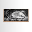 Frozen Ice Cave, Arctic Nature Art, Black and White Winter, Canvas Print, Holiday Wall Art, Nordic Cabin Decor, Winter Aesthetic