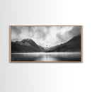 Mountain Lake, Misty Valley, Nature Serenity, Moody Landscape, Framed Canvas Print, Living Room Wall Art, Rustic Cabin Aesthetic