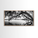 Serene Lake View, Tree Reflections, Calm Nature Landscape, Framed Canvas Print, Minimalist Bedroom or Spa Bathroom Wall Art