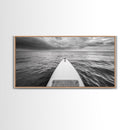 Ocean Horizon Board, Paddleboarding Adventure, Cloudy Sea Landscape, Framed Canvas Print, Modern Coastal Office or Living Room Art