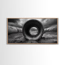 Storm Drain Pipe, Industrial Perspective, Moody Cloudscape, Framed Canvas Print, Urban Loft Decor or Dramatic Modern Wall Art