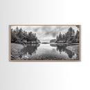 Forest Shoreline, Pebble Beach, Misty Inlet, Calm Waters, Canvas Print, natural modern art, neutral palette, living room wall decor