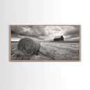 Barn Field, Hay Bale, Rural Farmland Scene, Autumn Countryside Art, Canvas Print, Farmhouse Wall Decor, Rustic Fall Living Room Art