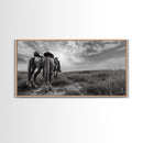 Grazing Horses, Cowboy Duo, Open Field, Equestrian Love Scene, Canvas Print, Western Wall Art, Rustic Ranch Living Room Decor