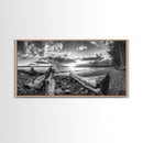 Driftwood Coastline, Rocky Beach Sunset, Nature Wall Art, Framed Canvas Print, Rustic Lake House Decor, Fall Coastal Aesthetic