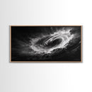 Ocean Vortex, Dramatic Waves, Sea Swirl, Storm Art, Framed Canvas Print, dark abstract art, gaming room decor, black and white power art