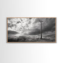 Power Pole, Rural Landscape, Stormy Sky, Country Calm, Framed Canvas Print, farmhouse entryway wall art, rustic black and white print