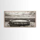 Water Trough, Overcast Skies, Ocean Breeze, Framed Canvas Print, Country Rustic Wall Art, Sepia Toned Fall Decor, Entryway Or Den Art