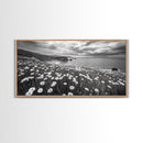 Coastal Flower Field, Ocean Meadow Scene, Seaside Wildflower Landscape, Serene Botanical Print, Living Room Art, Canvas Print