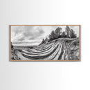 Striped Cliffs, Coastal Layers, Forest Edge, Earth Patterns, Framed Canvas Print, Nature Abstract Art, Bedroom Wall Decor