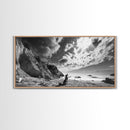 Howling Dog, Seaside Cliffs, Cloudy Sky, Wild Beach, Canvas Print, Nature Animal Art, Rustic Fall Wall Decor, Entryway Accent, Bedroom Wall Art
