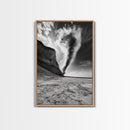 Tornado Beach Scene, Stormy Skies, Black and White Drama, Nature Photography, Framed Canvas Print, Office Wall Art, Moody Minimalist Decor