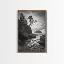 Seastack View, Dramatic Cliff, Ocean Rock Formations, Coastal Drama, Framed Canvas Print, Living Room Wall Art, Natural Scenic Decor