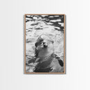 Dolphin Smile, Ocean Friend, Water Reflections, Gentle Waves, Framed Canvas Print, Kids Bathroom Art, Marine Life Decor, Playroom Artwork