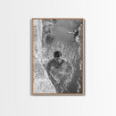 Swimmers, Summer Water, Beach Moment, Candid Photography, Framed Canvas Print, Bathroom Wall Art, Youthful Energetic Decor
