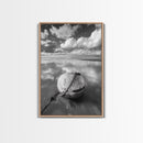 Washed buoy shore, coastal solitude, beach reflections, nautical simplicity, Framed Canvas Print, guest room art, seaside rustic wall decor
