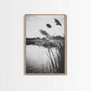 Reed Grass, Gentle Breeze, Black and White Nature, Canvas Print, Minimalist Wall Art, Tranquil Lake Scene, Bedroom Decor