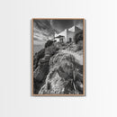 Cliffside Villa, Mediterranean Home, Desert Garden, Rustic Landscape Print, Framed Canvas Print, Modern Boho Living Room Art