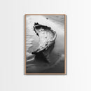 Driftwood Shore, Tidal Beauty, Washed Wood, Canvas Print, Coastal Beach Wall Art, Minimalist Bathroom Decor, Black and White Ocean Scene