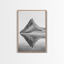 Mountain Mirror, Coastal Peak, Serene Beach, Canvas Print, Minimalist Landscape Art, Modern Living Room Wall Decor, Monochrome Nature Style