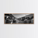Mediterranean Market Scene, Travel Wall Decor, Rustic Street View, Framed Canvas Print, Kitchen Wall Art, Black and White Photography