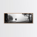 Misty Cove, Pacific Coast, Tranquil Shore, Canvas Print, Zen Nature Wall Art, Bathroom Decor, Moody Black and White Art