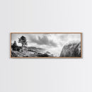 Ocean Cliff, Pine Trees, Foggy Coast, Canvas Print, Dramatic Nature Wall Art, Rustic Cabin Decor, Black and White Landscape