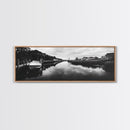 Boat Dock, Quiet Bay, Marina Reflections, Framed Canvas Print, Nautical Wall Art, Lakehouse Decor, Minimalist Coastal Vibes, Black White Art