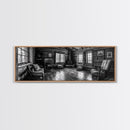 Rustic Cabin, Cozy Interior, Nature Retreat, Framed Canvas Print, Living Room Wall Art, Black and White Photography, Lodge Decor
