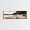 Sandy Beach, Serene Coastline, Nature Shoreline, Framed Canvas Print, Neutral Minimal Art, Bedroom Wall Art, Sepia Landscape Decor