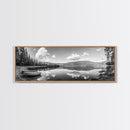 Canoe Lake, Still Water, Pine Forest, Outdoor Serenity, Canvas Print, Nature Wall Art, Rustic Cabin Decor, Peaceful Landscape, Neutral Tones