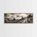Coastal Road Journey, Overcast Ocean View, Scenic Drive Art, Framed Canvas Print, Fall Landscape Wall Art, Nature Lover, Living Room Decor