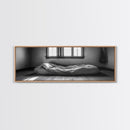 Minimalist Bedroom, Simple Living, Monochrome Bed, Peaceful Morning, Framed Canvas Print, Bedroom Wall Art, Moody Art, Farmhouse Art