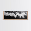 Ocean Wave, Aerial Surf, Coastal Abstract, Monochrome Motion, Framed Canvas Print, Modern Bathroom Art, Minimalist Art, Black and White Decor