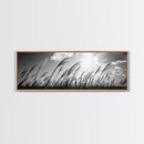 Windy Grass Field, Sunlit Sky, Nature Movement, Prairie Glow, Framed Canvas Print, Fall Wall Art, Living Room Decor, Boho Rustic Aesthetic