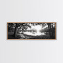 River Sunset, Mossy Trees, Tranquil Reflection, Framed Canvas Print, southern forest wall art, peaceful living room decor, rustic boho vibe