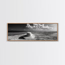 Beach Hat Scene, Coastal Escape, Sunny Seaside Moment, Framed Canvas Print, Modern Boho Bedroom Art, Summer Inspired Wall Decor