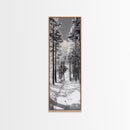 Snow Path, Winter Forest, Frosty Pines, Silent Trail, Framed Canvas Print, Christmas Wall Art, Cabin Decor, Nordic Winter Scene