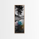Tree Reflection, Moody Landscape, Nature Serenity, Rainbow Water, Framed Canvas Print, Boho Style, Bedroom Wall Art, Artistic Calm