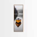 Foggy Lake Boat, Yellow Reflection, Moody Morning, Autumn Silence, Canvas Print, Cabin Wall Art, Minimal Nature, Rustic Lake Decor