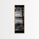 Autumn Campfire Scene, Cozy Outdoors, Fall Evening Glow, Lakeside Calm, Framed Canvas Print Cabin Decor, Living Room Autumn Wall Art