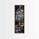 Forest Firepit, Glowing Flames, Wilderness Night, Framed Canvas Print, Camping Wall Art, Rustic Fall Decor, Cabin Living Style